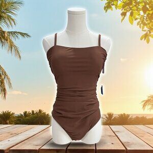 Cupshe Brown‎ One Piece Swimsuit Ruched Tummy Control Summer Beachwear Chic